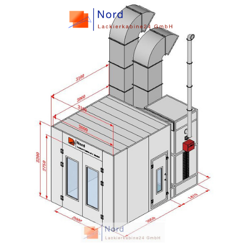 Lackierkabine kleinteile NL 3&times;3 m Trubo-L&uuml;fter Seiten Absaug Schl&uuml;sselfertig.