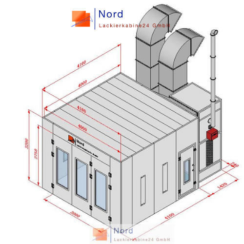 Lackierkabine kleinteile NL 4&times;4 m Seiten Absaugung Trubo-L&uuml;fter